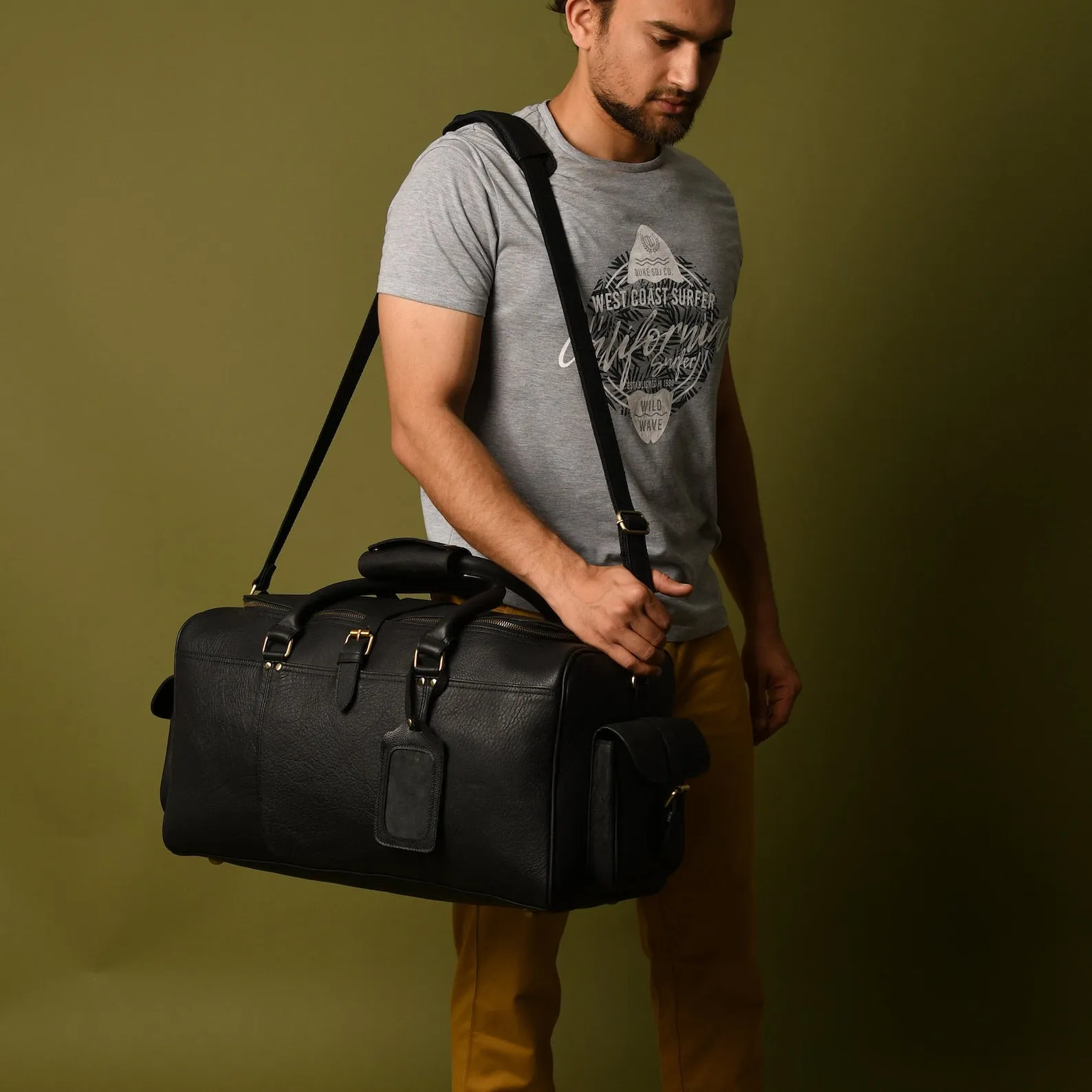 extra large leather duffle bag