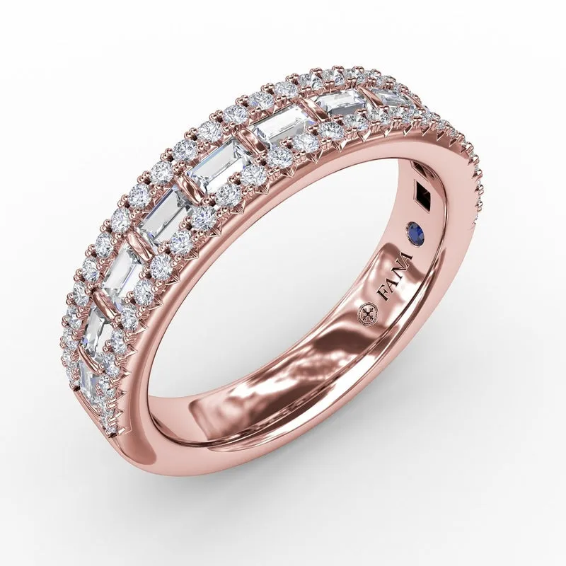 Fana Three-Row Round and Baguette Diamond Band