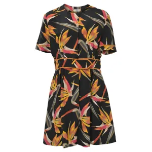 Fendi Mini Floral Printed Concealed Button Dress in Black Silk