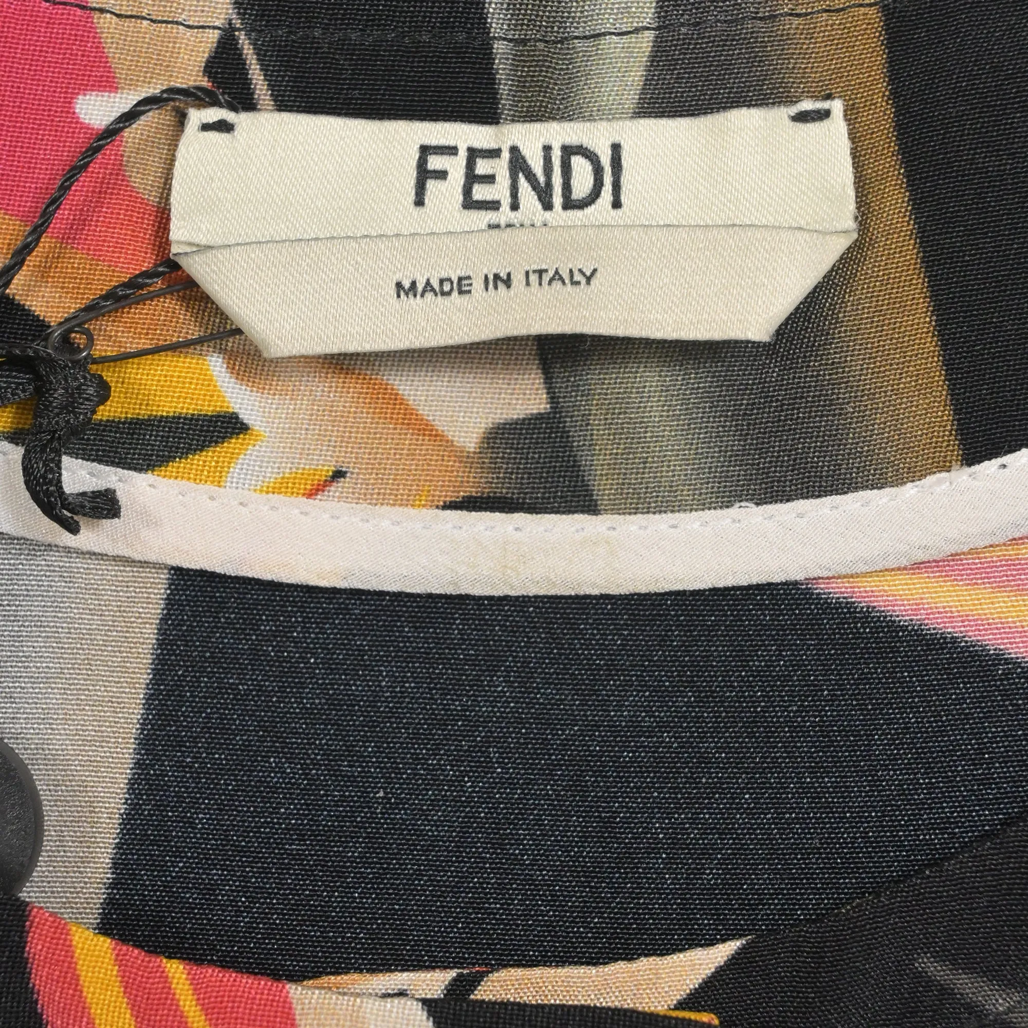 Fendi Mini Floral Printed Concealed Button Dress in Black Silk