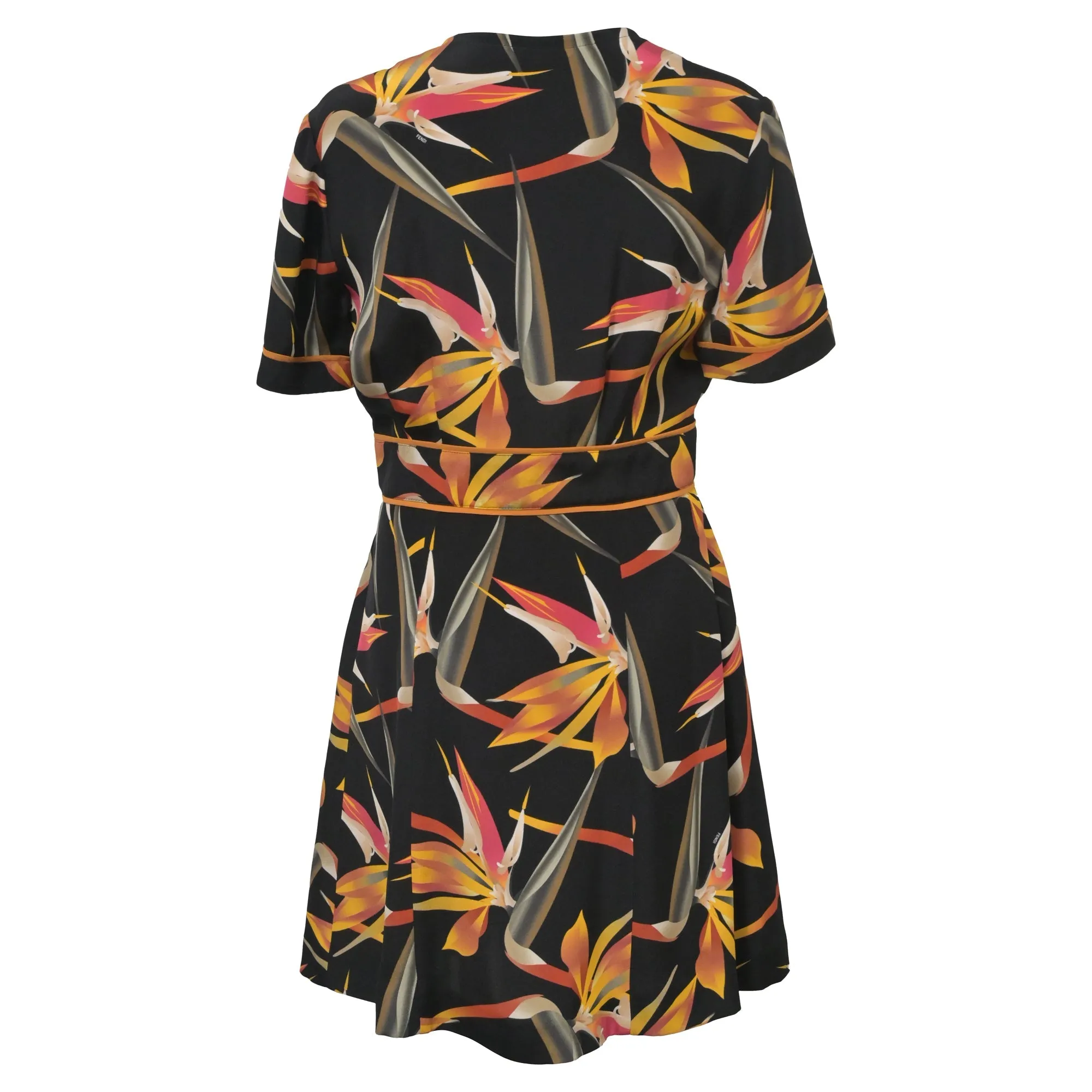 Fendi Mini Floral Printed Concealed Button Dress in Black Silk