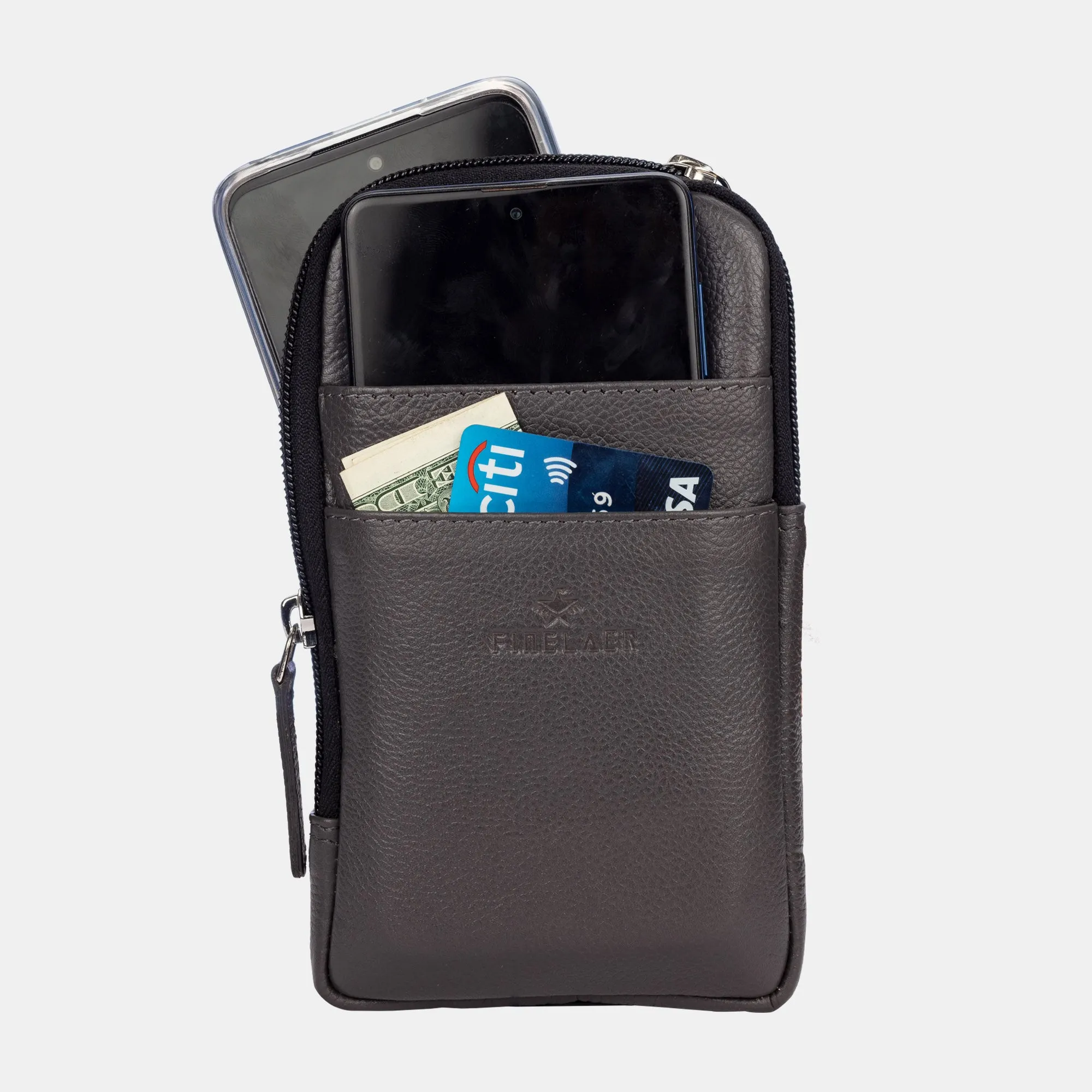 FINELAER  Leather Dual Phone Case with Belt Loop Enhanced Protection Trendy Style
