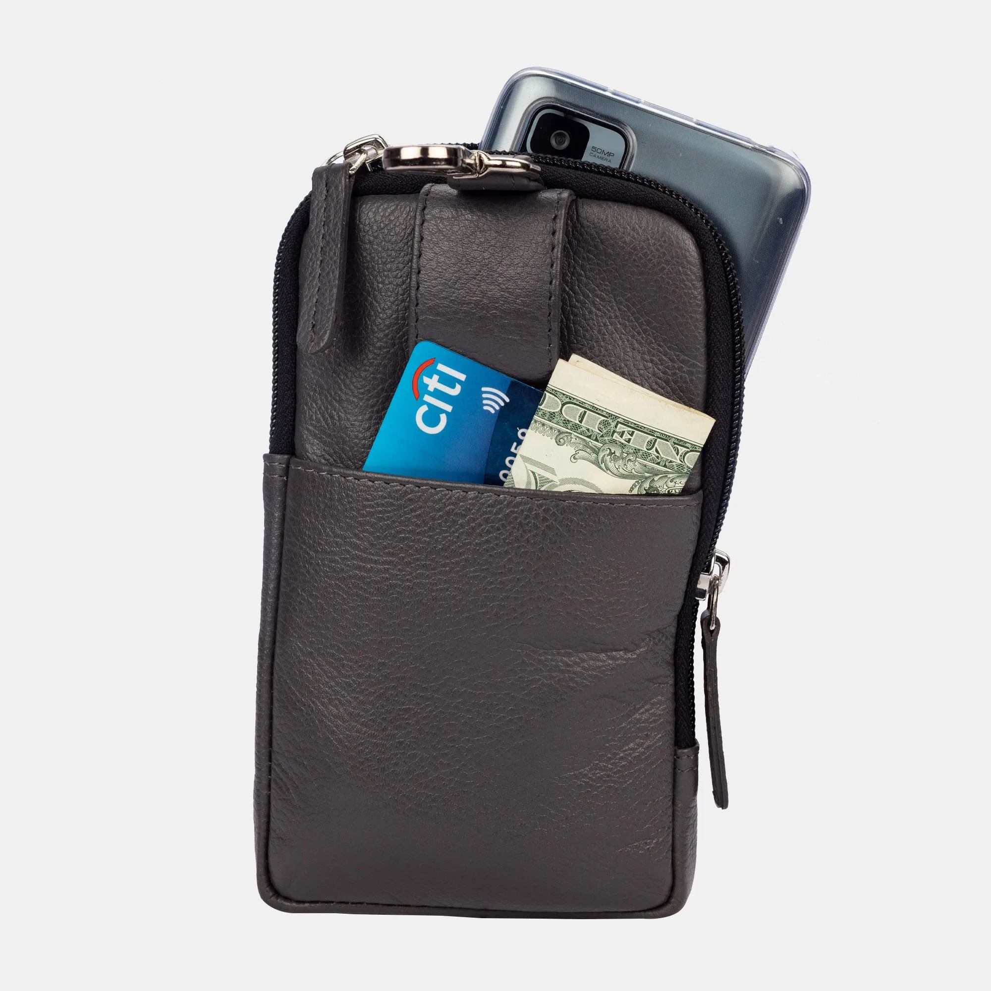 FINELAER  Leather Dual Phone Case with Belt Loop Enhanced Protection Trendy Style