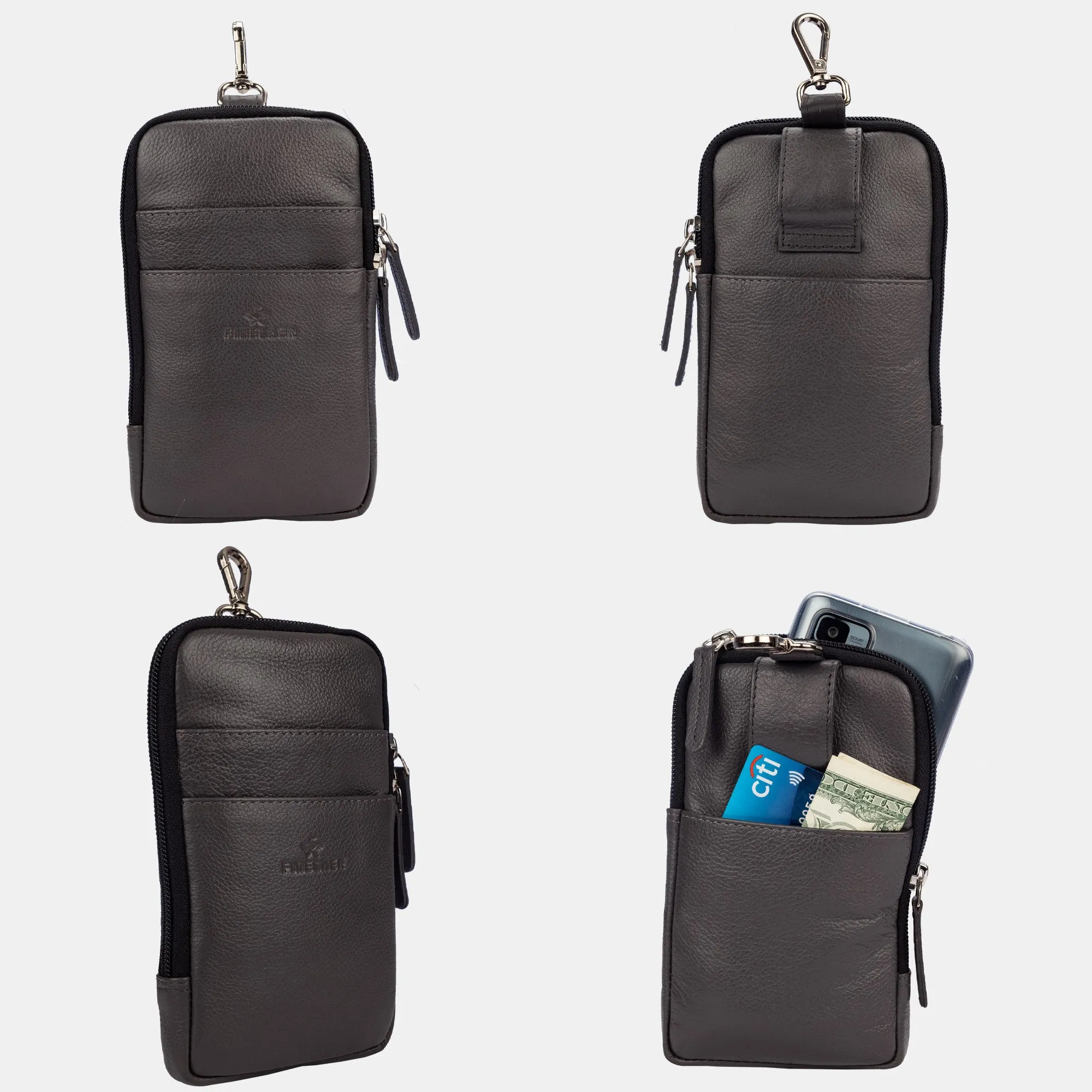 FINELAER  Leather Dual Phone Case with Belt Loop Enhanced Protection Trendy Style