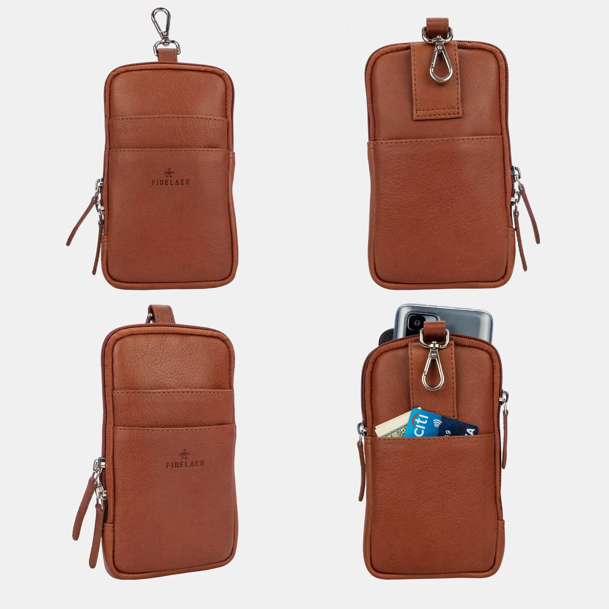 FINELAER  Leather Dual Phone Case with Belt Loop Enhanced Protection Trendy Style