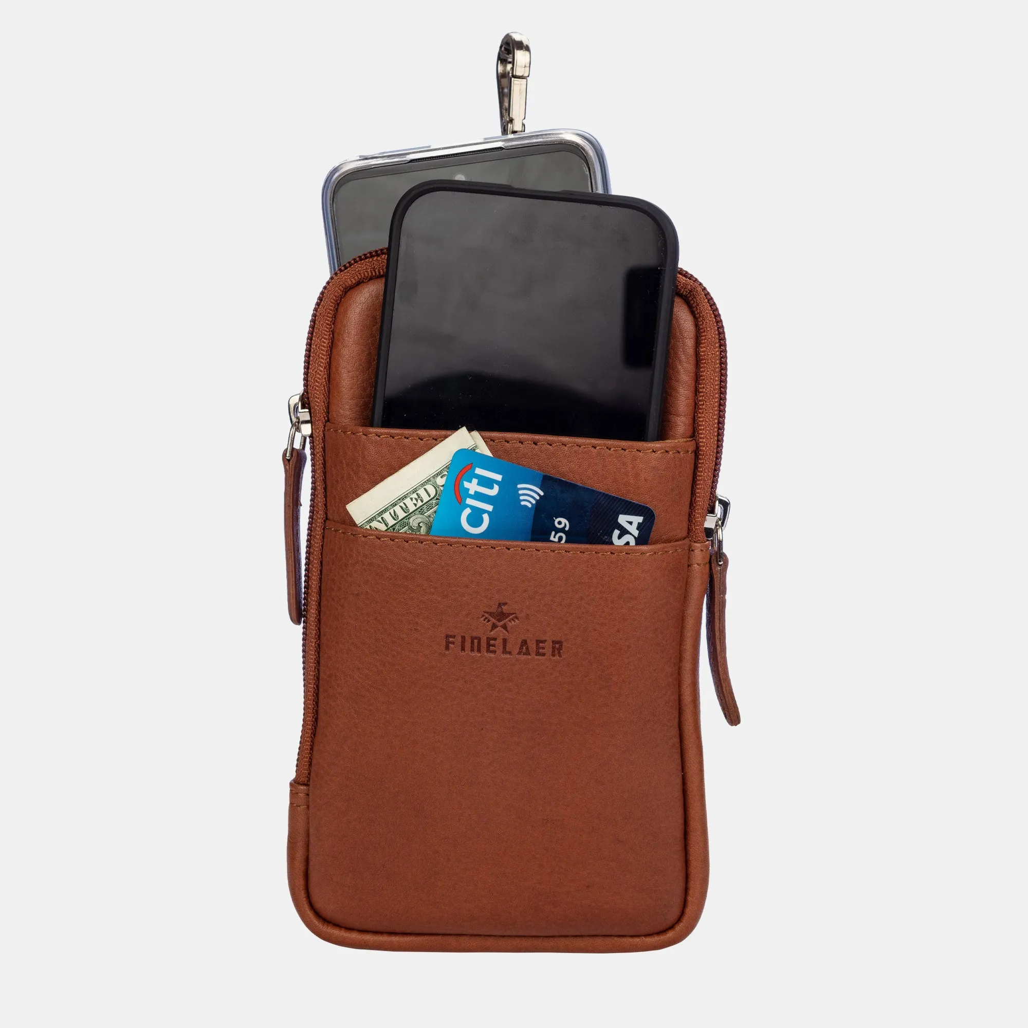 FINELAER  Leather Dual Phone Case with Belt Loop Enhanced Protection Trendy Style