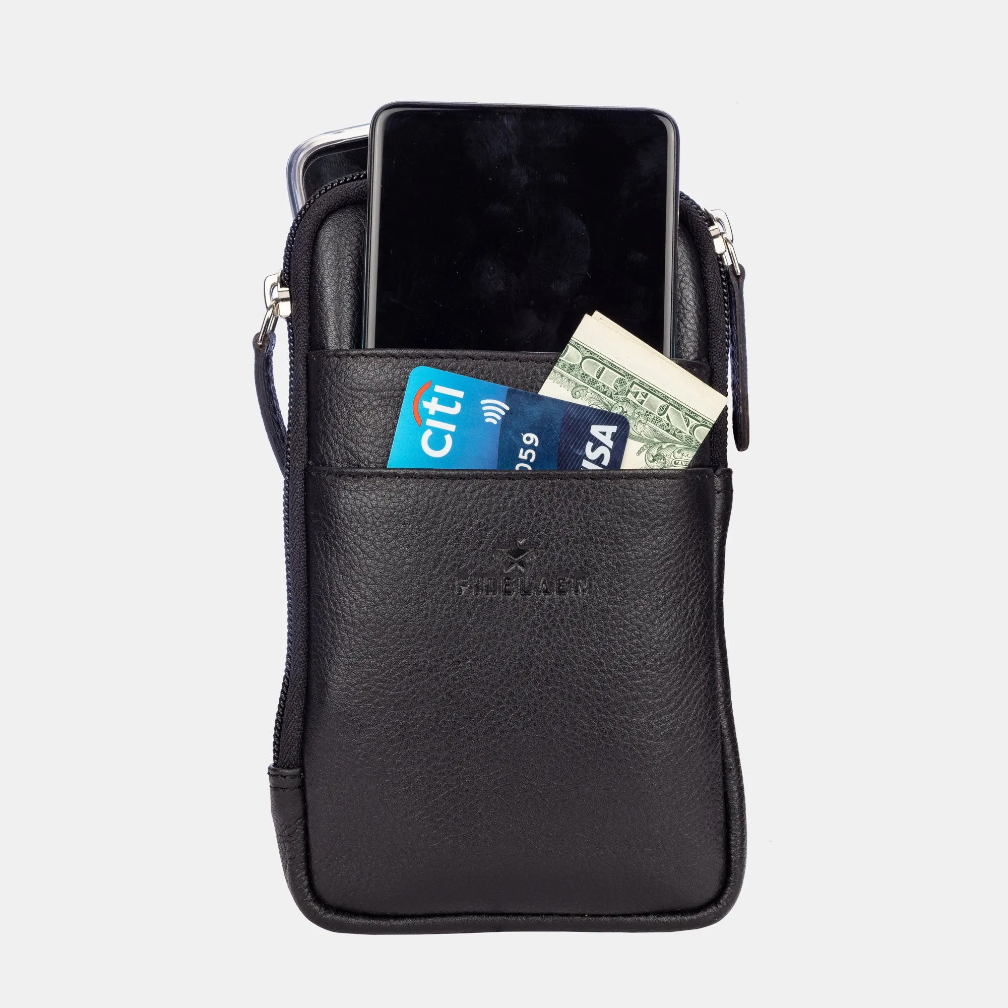 FINELAER  Leather Dual Phone Case with Belt Loop Enhanced Protection Trendy Style