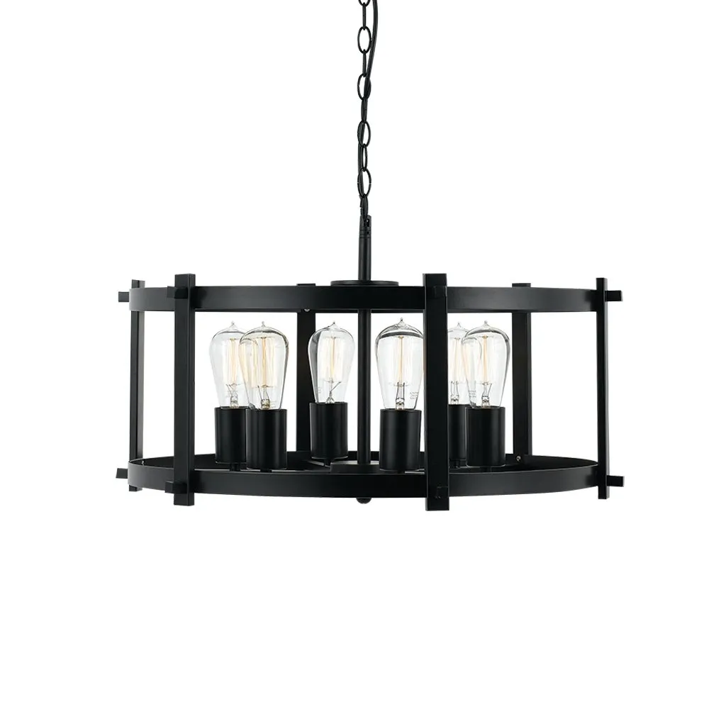 Finley 60cm 6 Light Black Matt Drum Frame Pendant