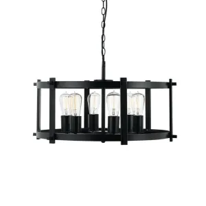 Finley 60cm 6 Light Black Matt Drum Frame Pendant