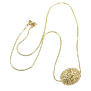 Gold Micro Pave Oval Egg Pendant Chain Necklace 18"