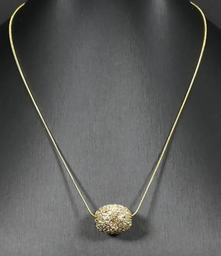 Gold Micro Pave Oval Egg Pendant Chain Necklace 18"