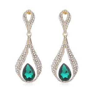 Green Dazzling Long Rhinestone Bridal Cocktail Party Earring