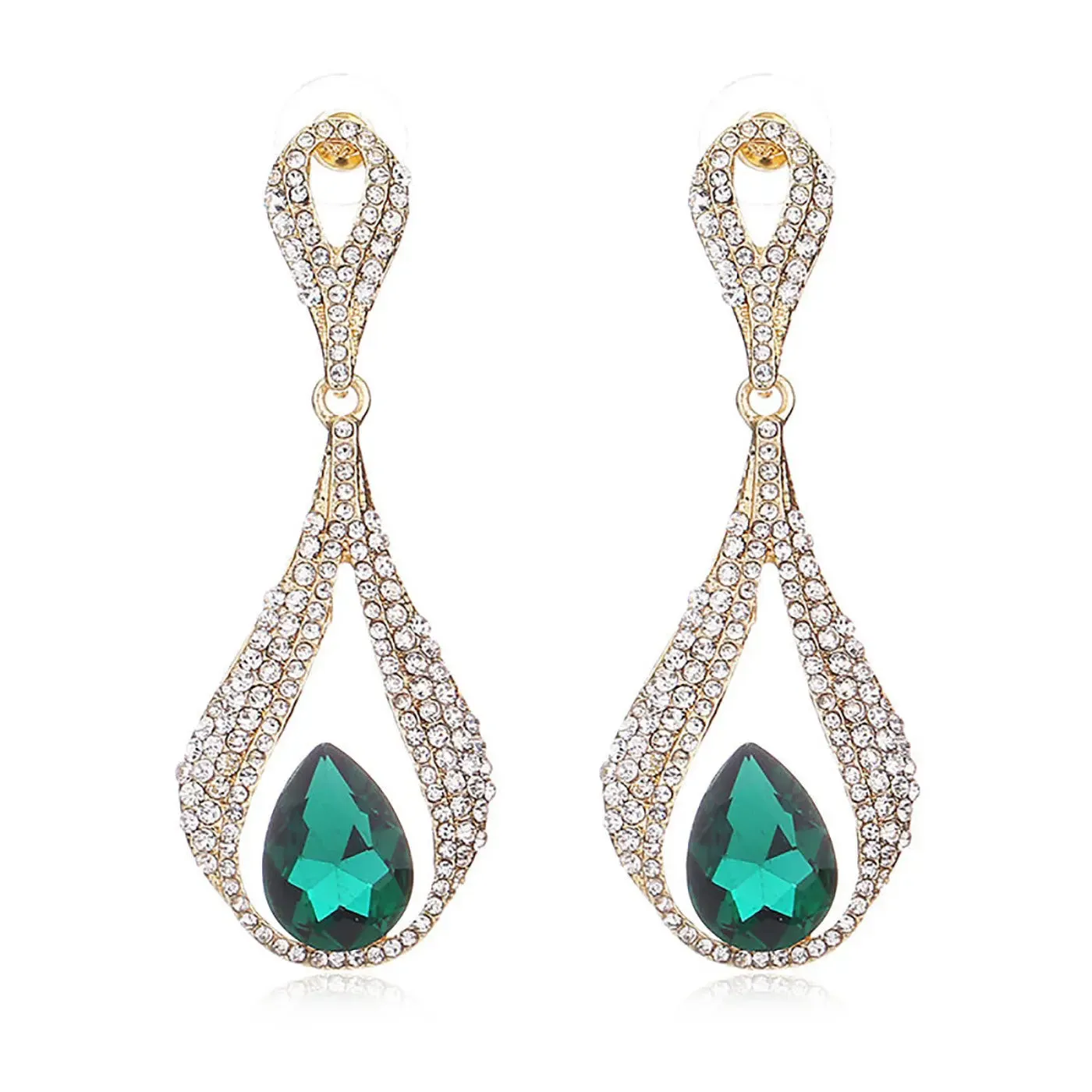 Green Dazzling Long Rhinestone Bridal Cocktail Party Earring