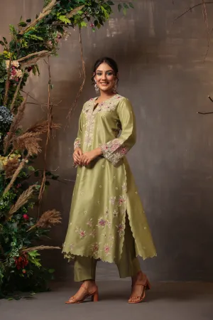 Gulshan Applique Kurta Set Green