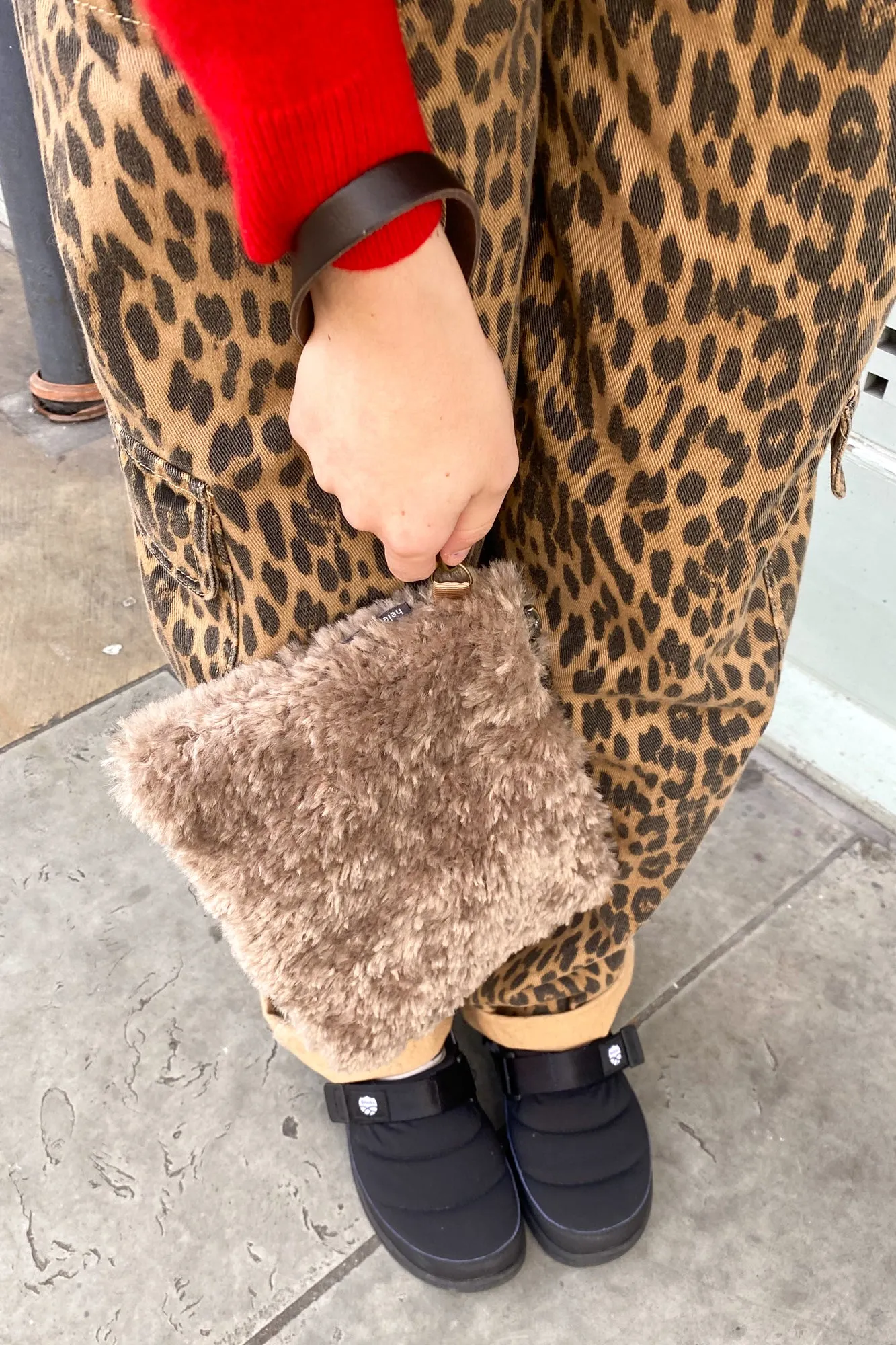 Helen Moore Taupe Faux Sheepskin Clutch Bag