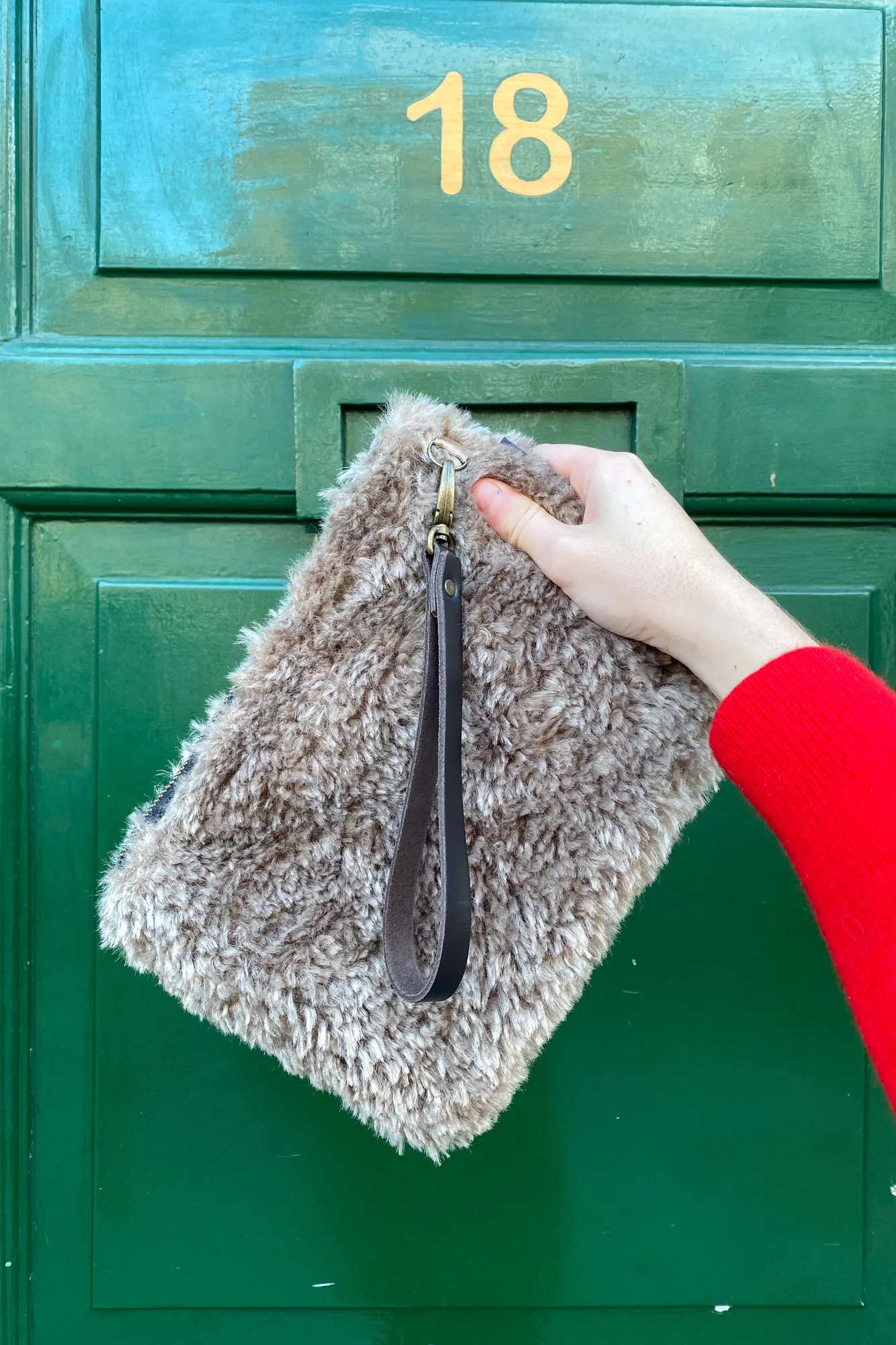 Helen Moore Taupe Faux Sheepskin Clutch Bag