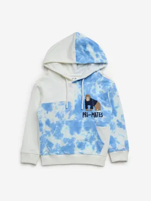 HOP Kids Blue Tie-Dye Printed Cotton Hoodie