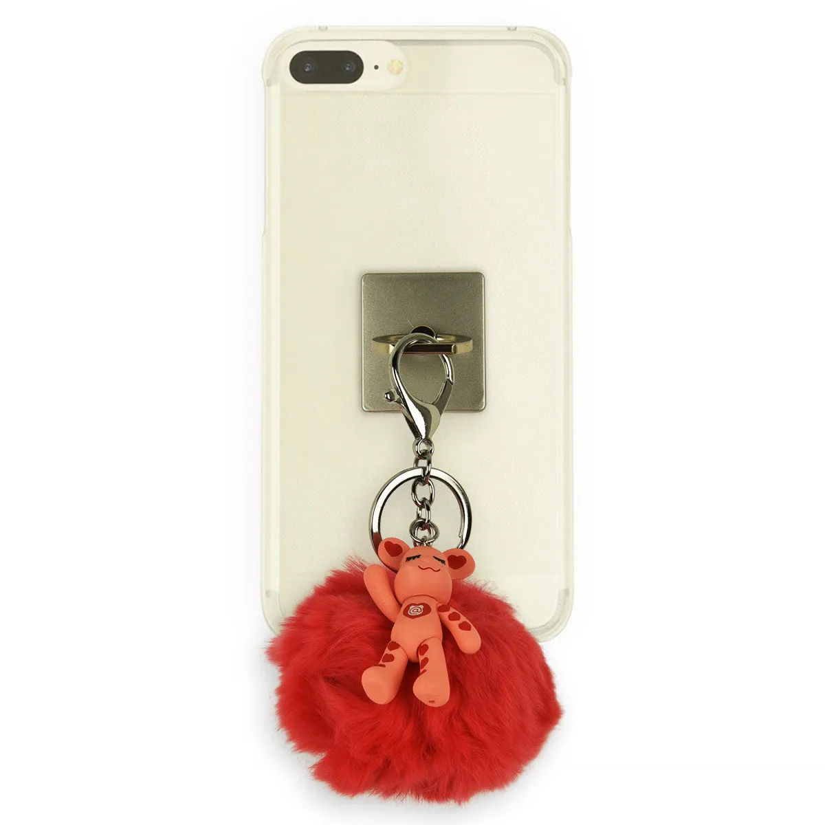 iOrigin Ring Grip/ Kick Stand   Furry Ball with Bear Key Chain for Mobile Phones & Tablets