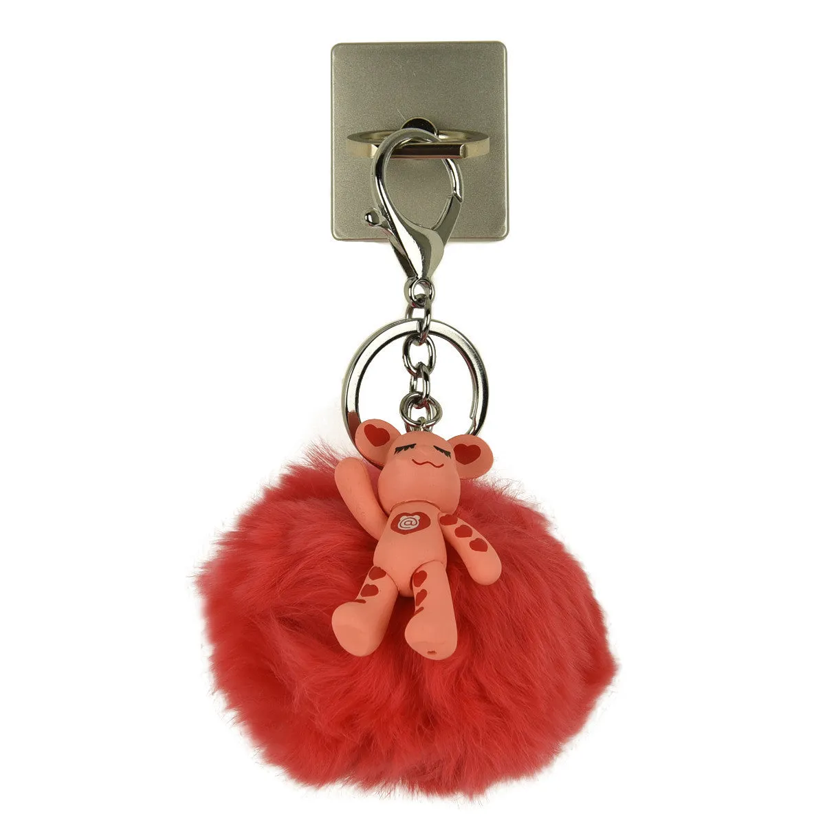 iOrigin Ring Grip/ Kick Stand   Furry Ball with Bear Key Chain for Mobile Phones & Tablets