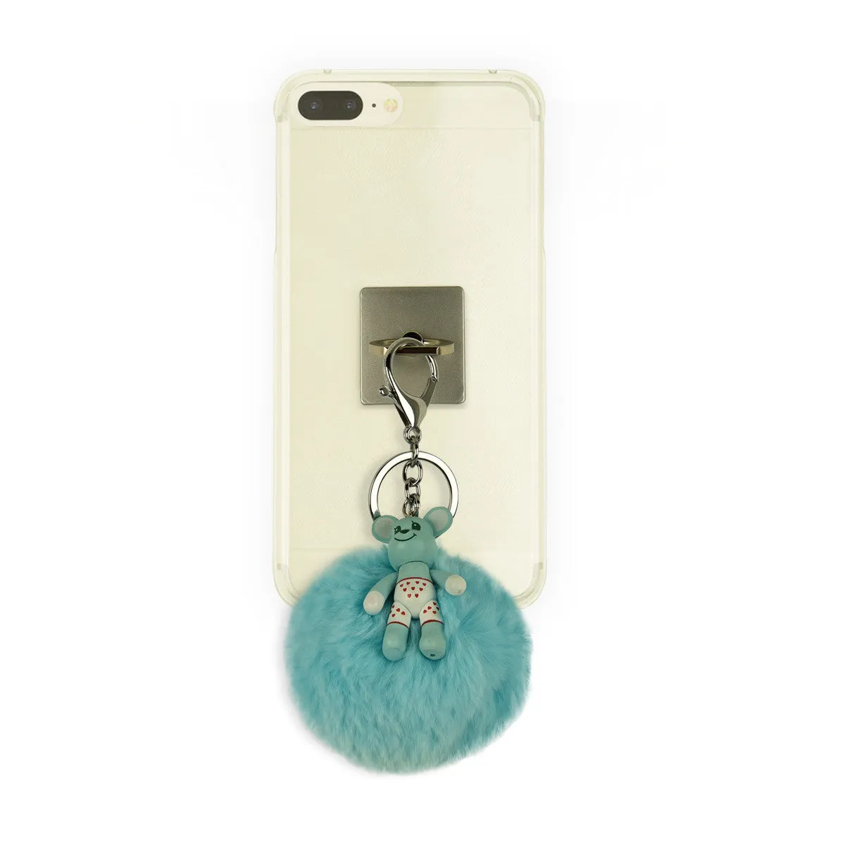 iOrigin Ring Grip/ Kick Stand   Furry Ball with Bear Key Chain for Mobile Phones & Tablets