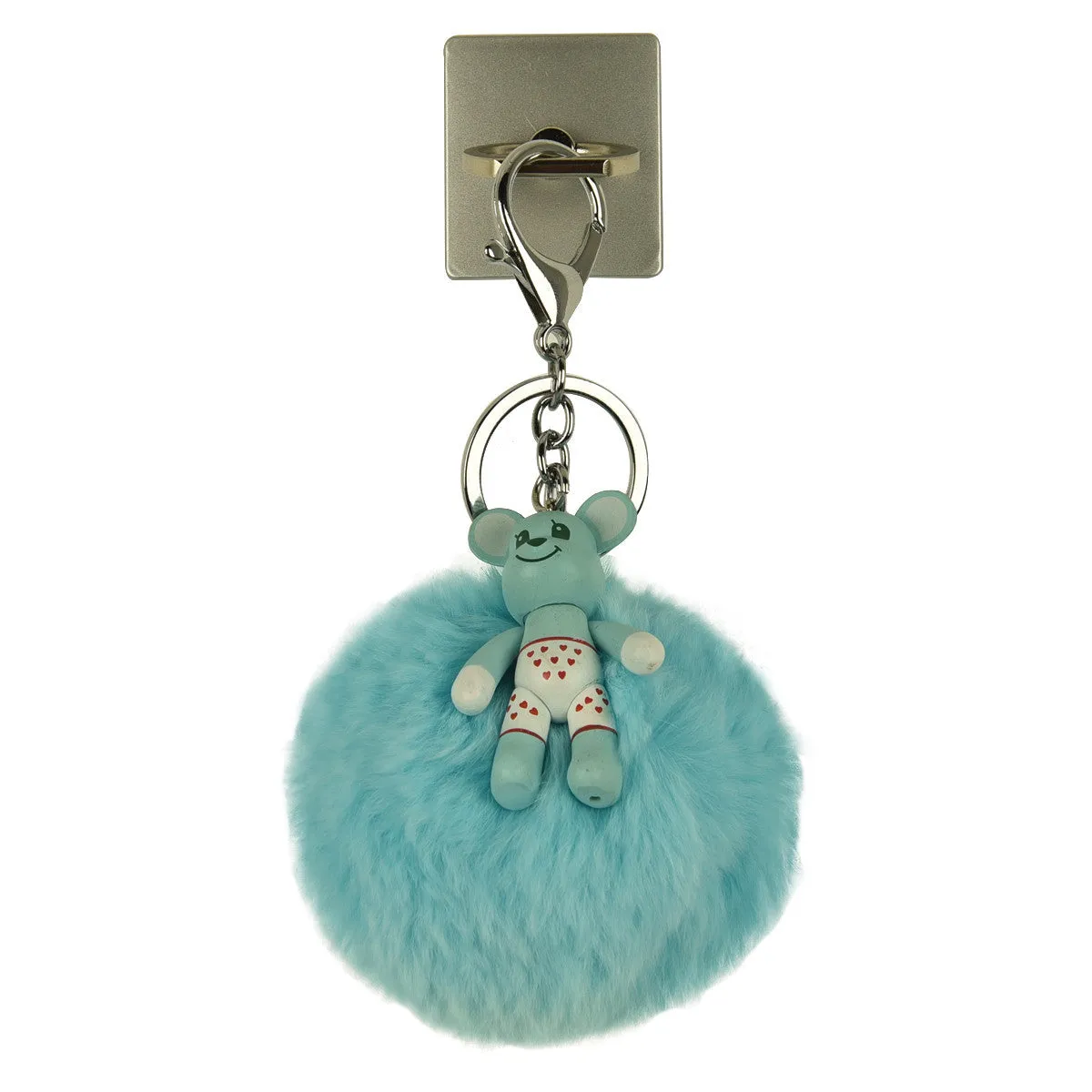 iOrigin Ring Grip/ Kick Stand   Furry Ball with Bear Key Chain for Mobile Phones & Tablets
