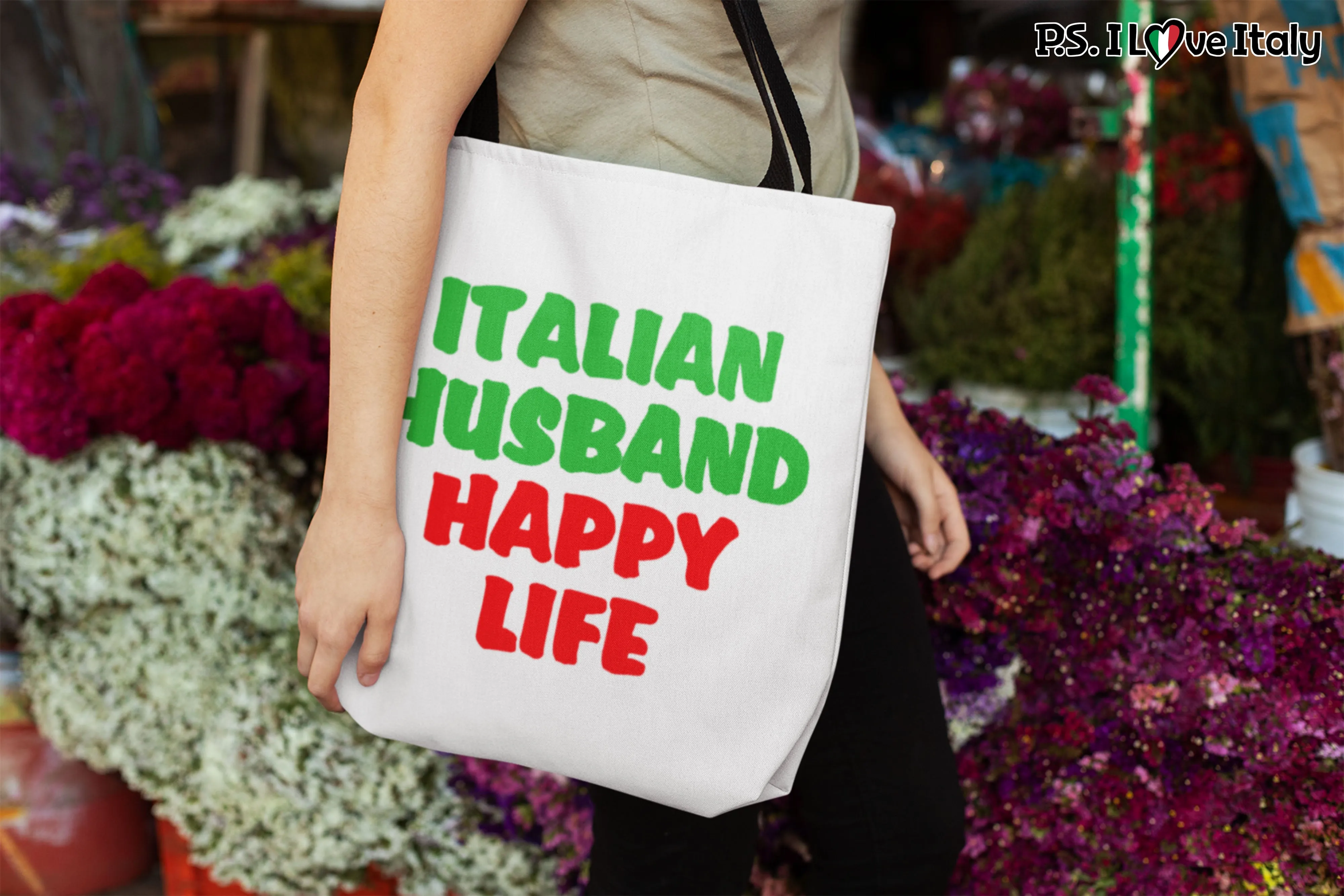 Italian Husband Happy Life Tote Bag - White