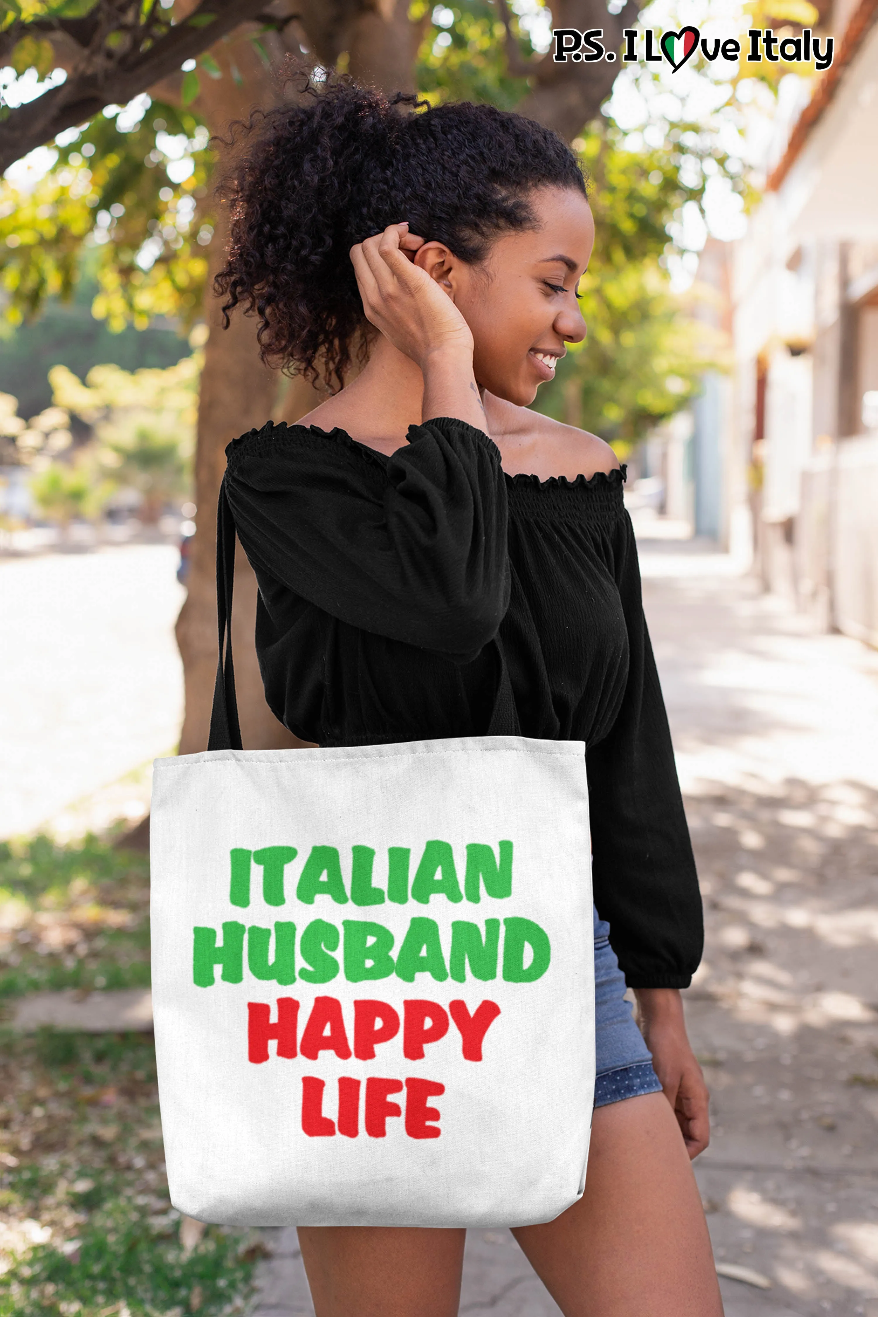 Italian Husband Happy Life Tote Bag - White