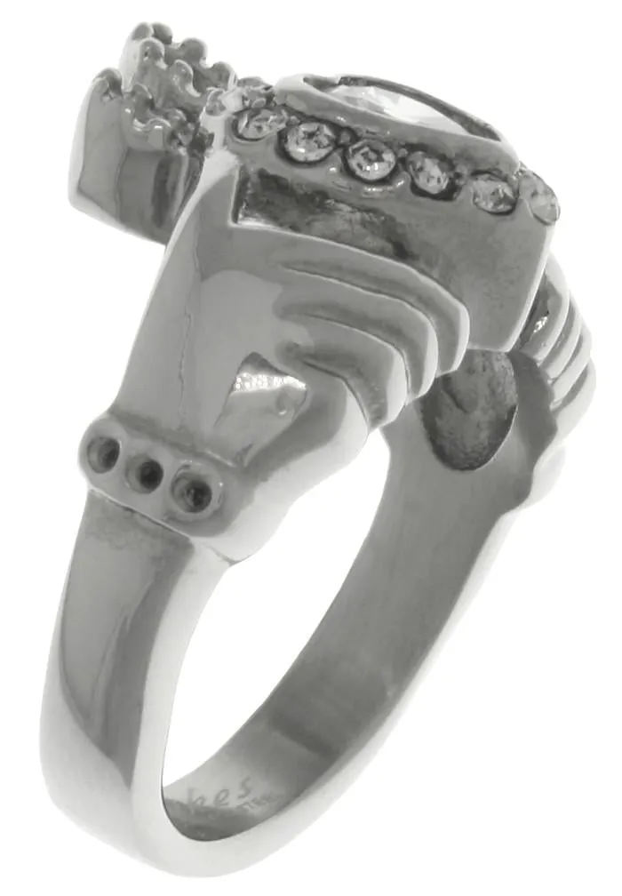 Jewelry Trends Stainless Steel Celtic Ring with Claddagh Heart Crown and Rhinestone Crystals Whole Sizes 5 - 8 - 5