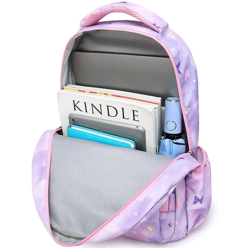 Kids Backpack With Lunch Box School Backpacks - Blue Pink Purple Book Bags For Girls Cute Butterfly Backpack Set With Lunch Pail Pencil Case Bookbag