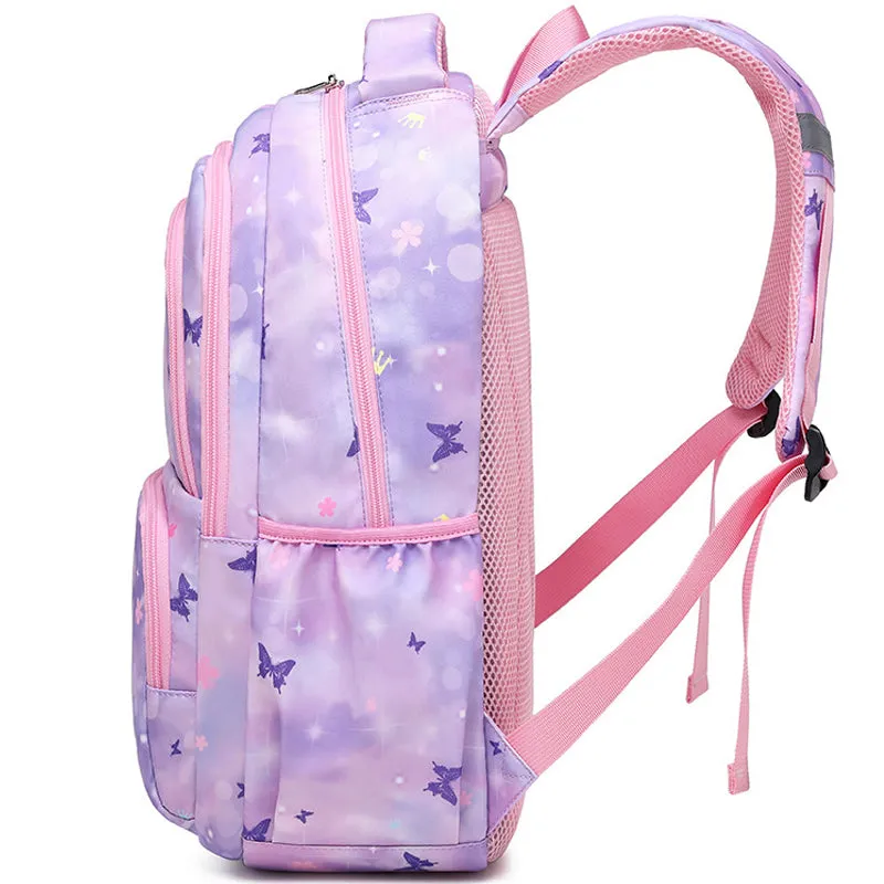 Kids Backpack With Lunch Box School Backpacks - Blue Pink Purple Book Bags For Girls Cute Butterfly Backpack Set With Lunch Pail Pencil Case Bookbag