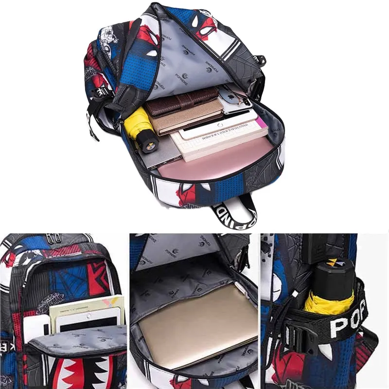Kids USB Unique Shark Teeth School Backpacks - Black Blue Red Book Bags For Boys For Primary/Middle School