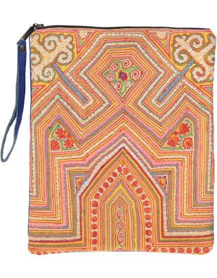Large Charlotte Clutch with Blue Leather & Embroidery