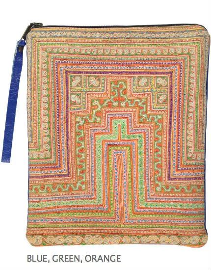 Large Charlotte Clutch with Blue Leather & Embroidery