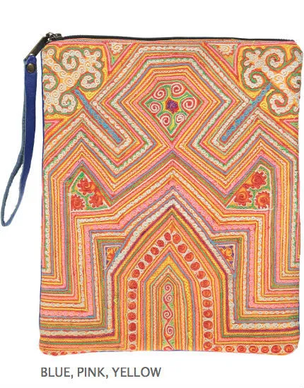Large Charlotte Clutch with Blue Leather & Embroidery