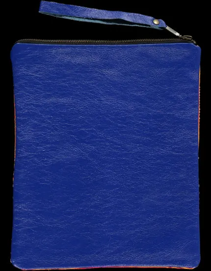 Large Charlotte Clutch with Blue Leather & Embroidery
