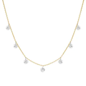 LARGE DAZZLING 7 DIAMOND FLOATING NECKLACE, 14kt GOLD