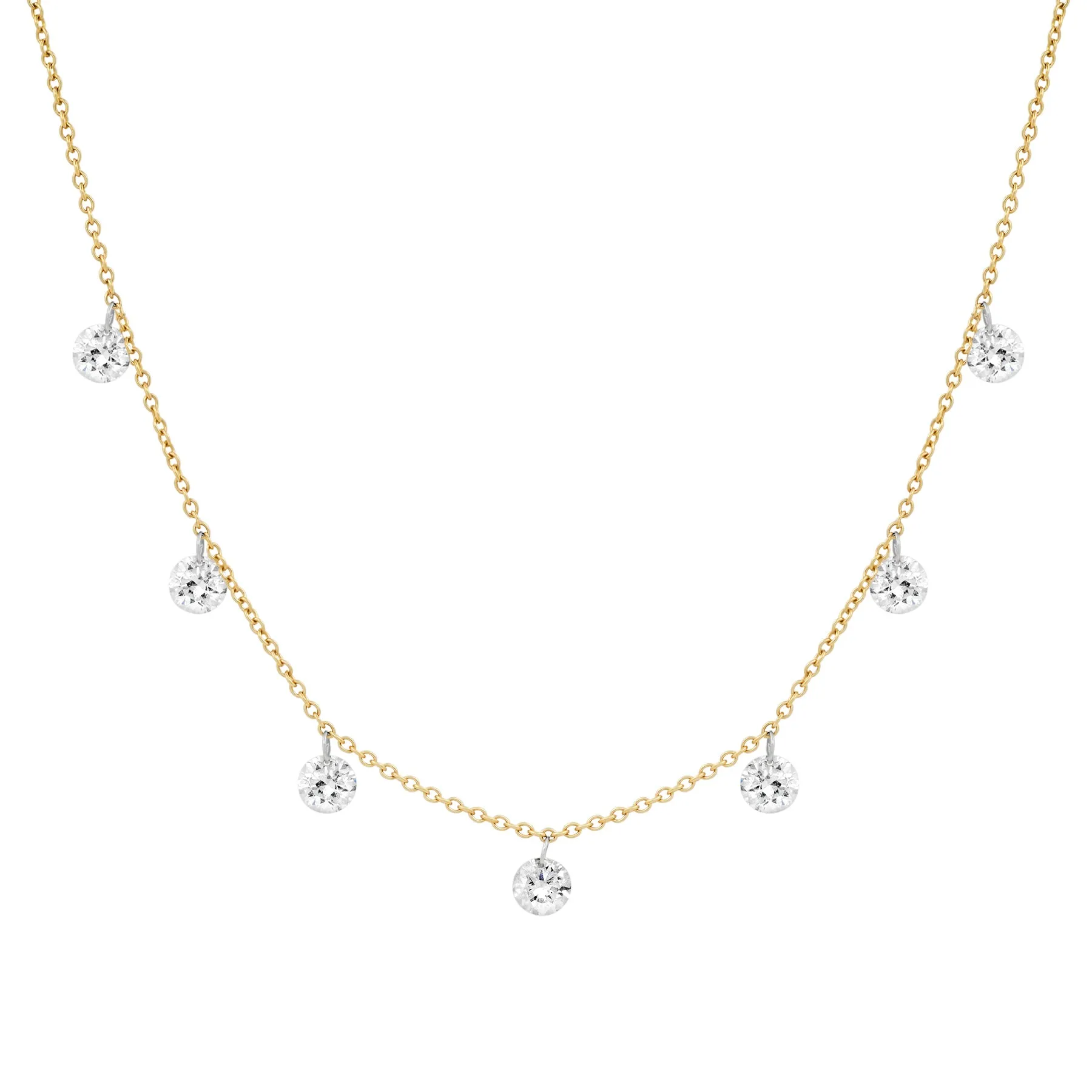 LARGE DAZZLING 7 DIAMOND FLOATING NECKLACE, 14kt GOLD