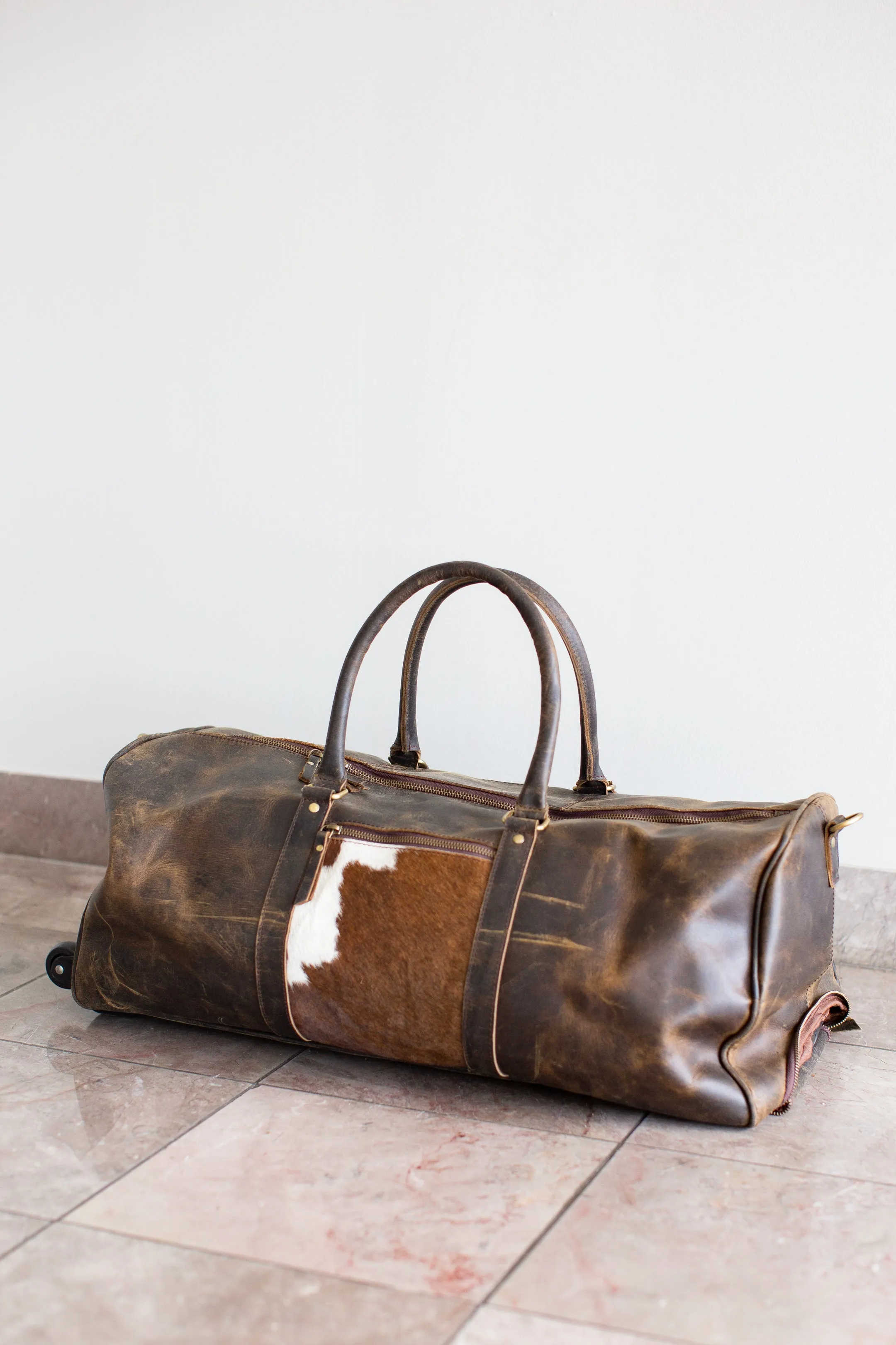 Leather & Cowhide Duffle Bag with Wheels