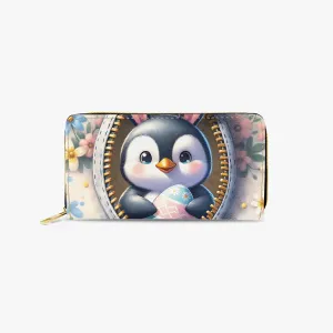 Long Type Zipper Purse, Easter, Penguin with Bunny Ears, awd-1307