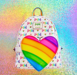 Loungefly Lisa Frank Logo Heart Detachable Rainbow Mini Backpack