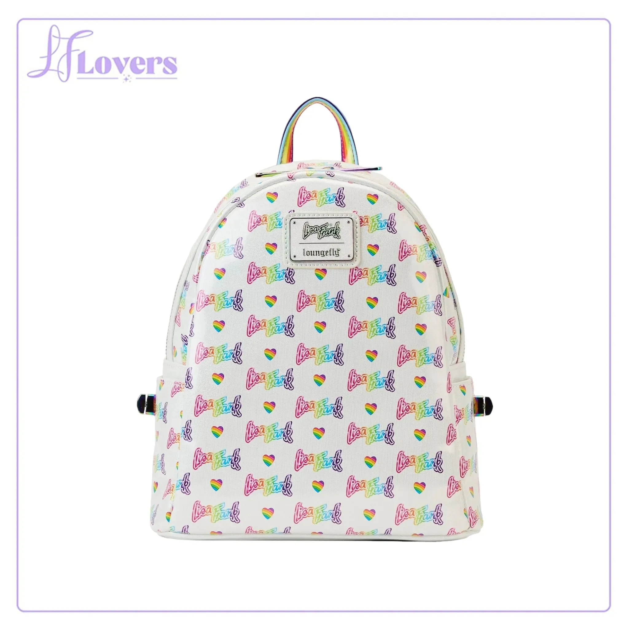 Loungefly Lisa Frank Logo Heart Detachable Rainbow Mini Backpack