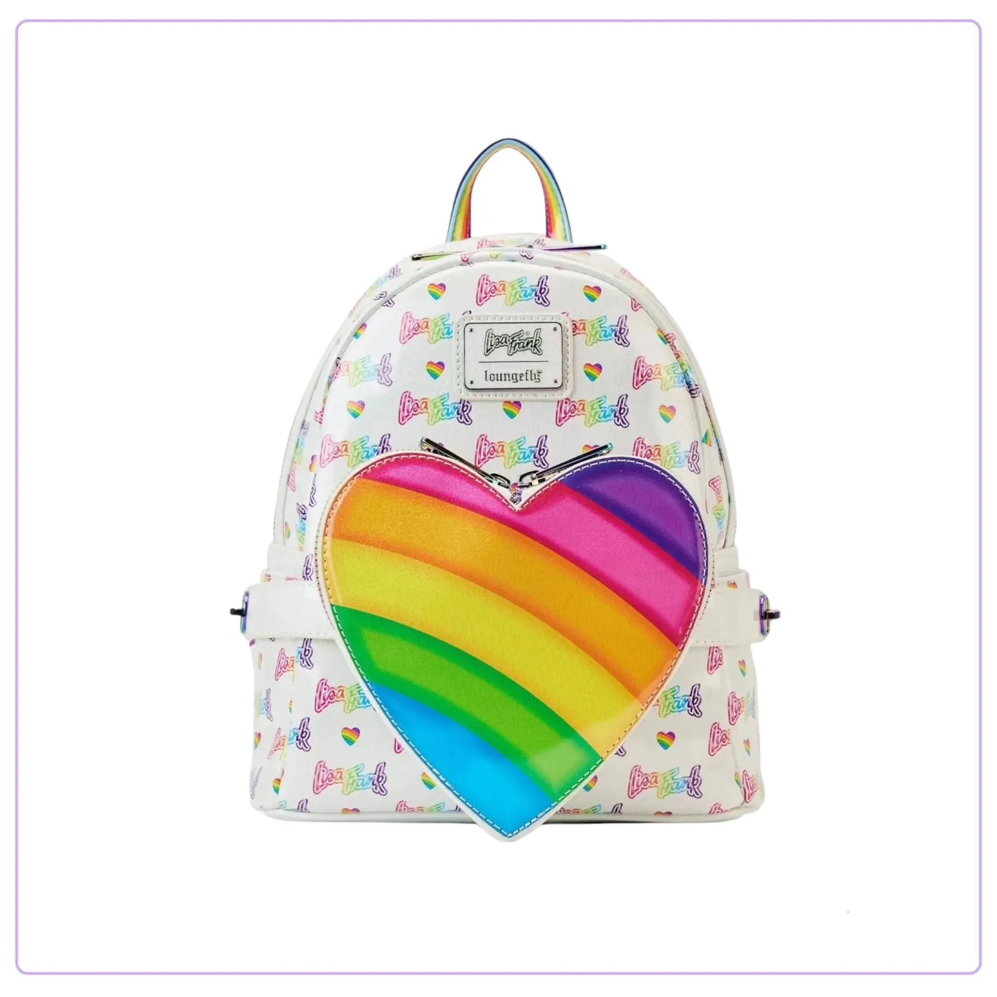 Loungefly Lisa Frank Logo Heart Detachable Rainbow Mini Backpack