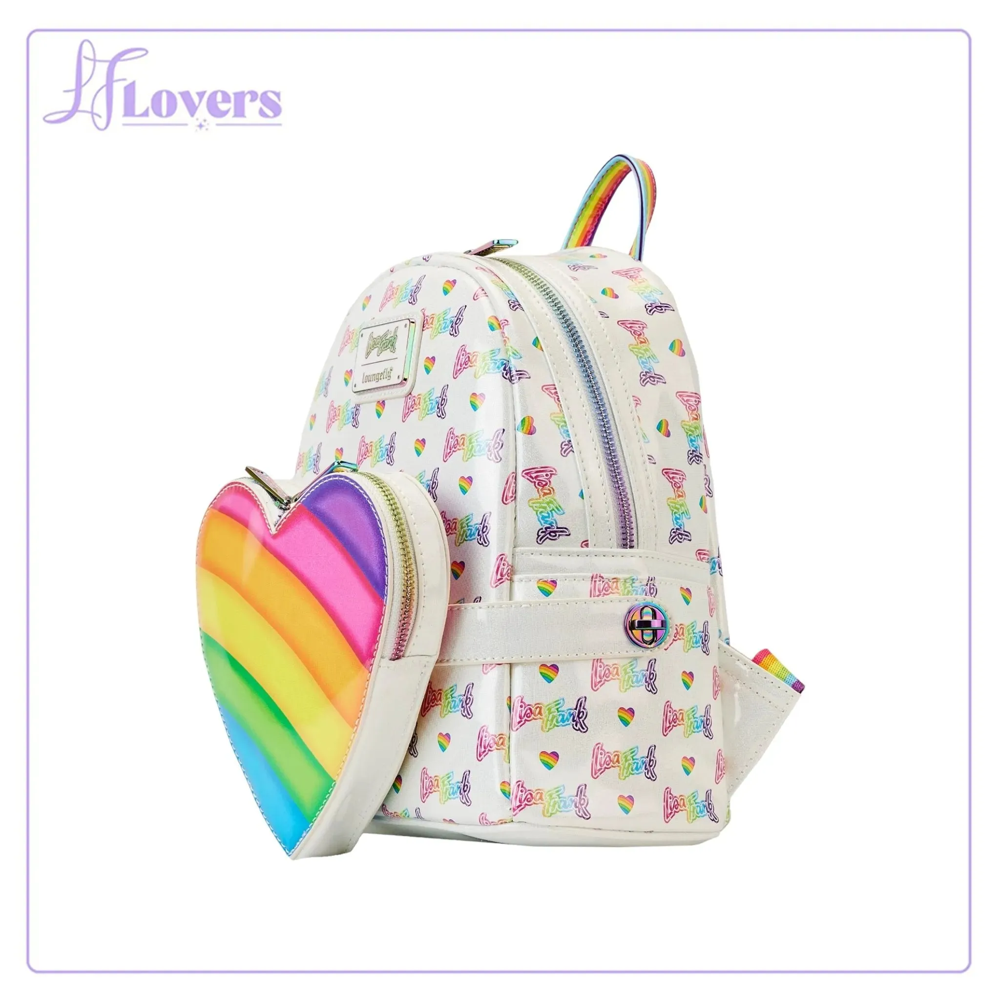 Loungefly Lisa Frank Logo Heart Detachable Rainbow Mini Backpack