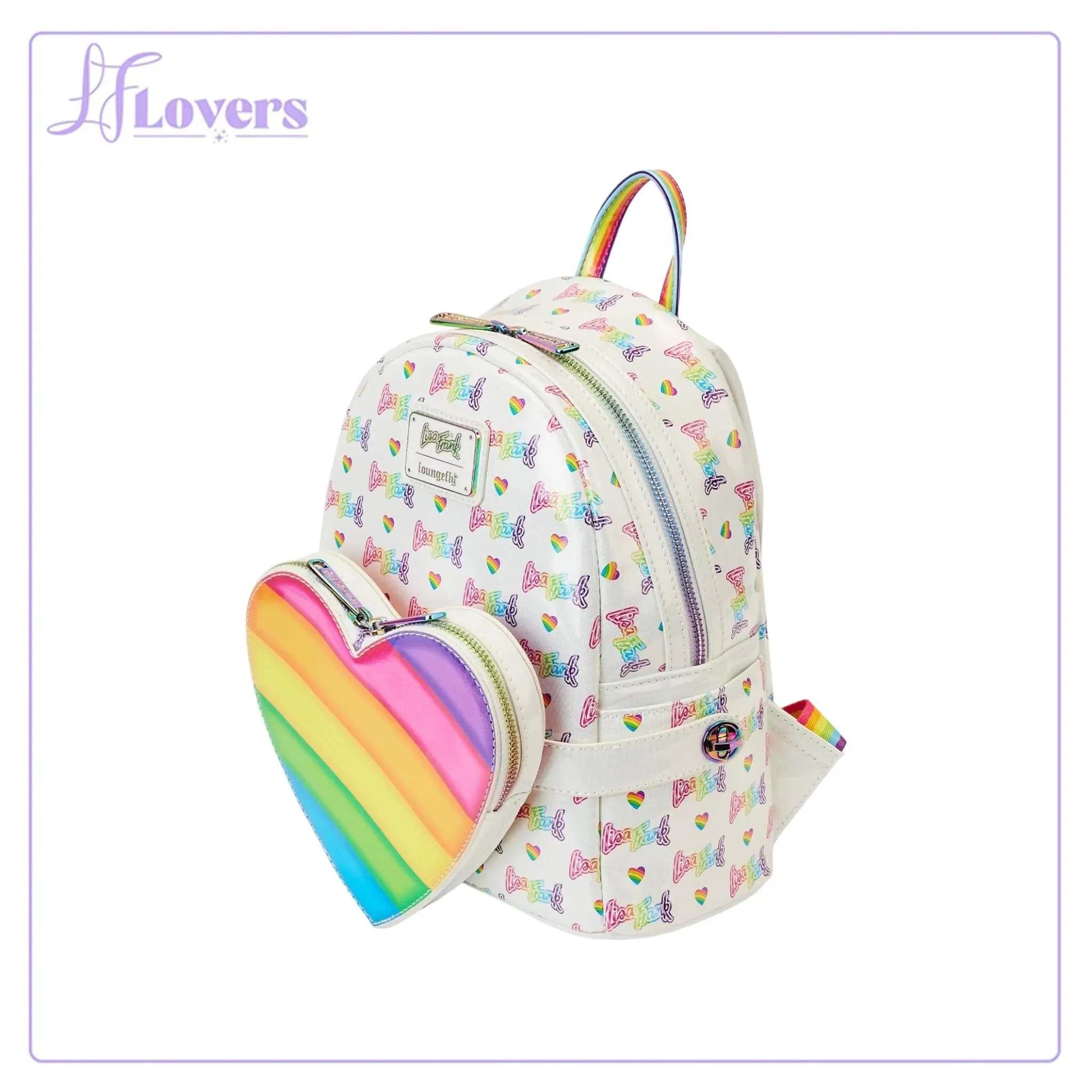 Loungefly Lisa Frank Logo Heart Detachable Rainbow Mini Backpack