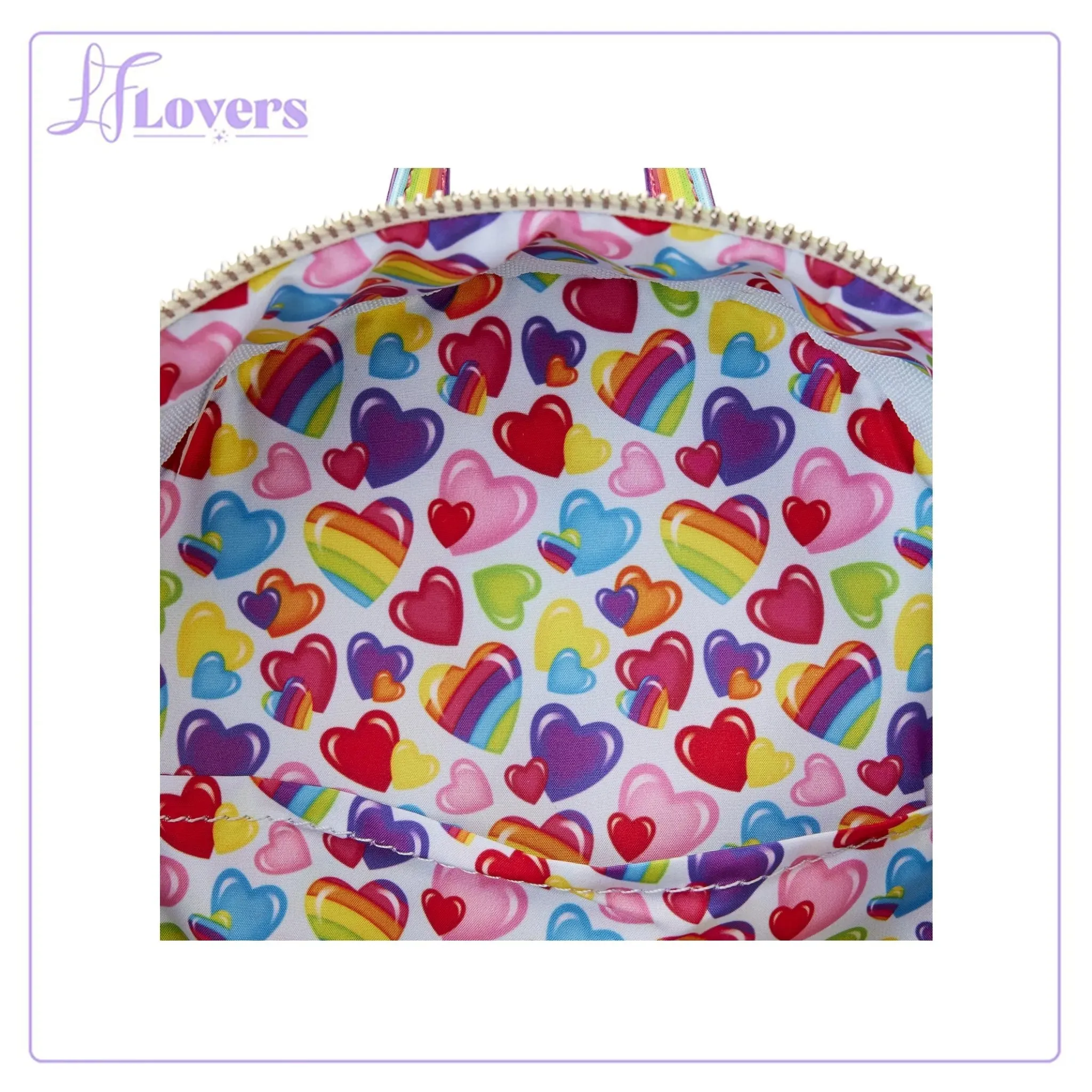 Loungefly Lisa Frank Logo Heart Detachable Rainbow Mini Backpack