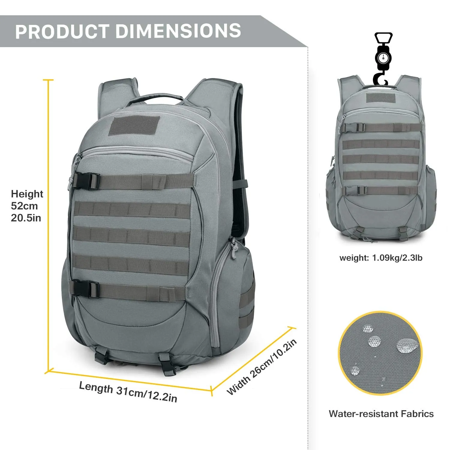Mardingtop 35L Tactical Backpacks Molle Hiking daypacks for Camping Hiking Military Traveling Gray-35L
