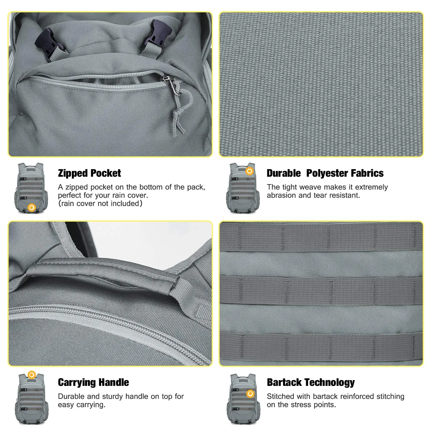 Mardingtop 35L Tactical Backpacks Molle Hiking daypacks for Camping Hiking Military Traveling Gray-35L