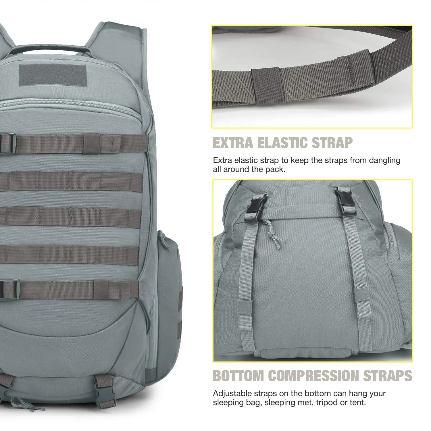 Mardingtop 35L Tactical Backpacks Molle Hiking daypacks for Camping Hiking Military Traveling Gray-35L