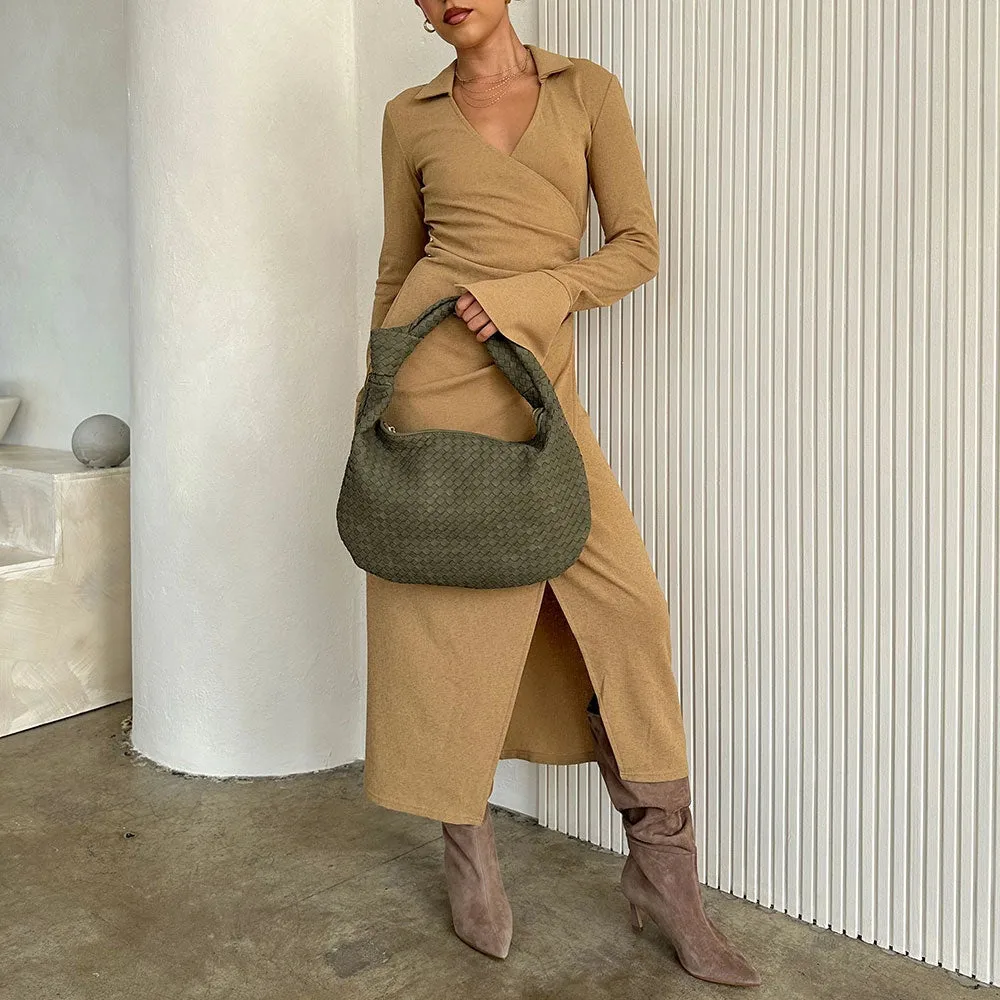 Melie Bianco Brigitte Mushroom Recycled Vegan Suede Shoulder Bag