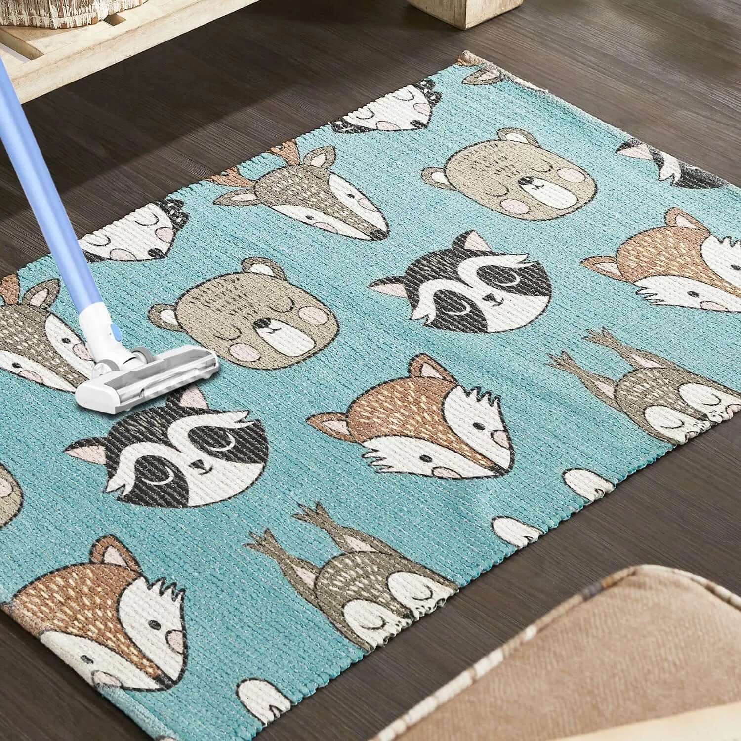 Mona B - Printed Fox Kids Room Dhurrie Carpet Rug Runner Floor Mat for Living Room Bedroom: 2 X 3 Feet Multi Color- PR-108